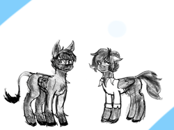 Size: 2732x2048 | Tagged: safe, artist:chunk_spunk, derpibooru import, oc, oc only, oc:nacelle, oc:suelo zanja, donkey, earth pony, pegasus, pony, bag, clothes, donkey oc, duo, duo male, male, saddle bag