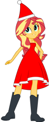 Size: 1418x3557 | Tagged: safe, artist:cartoonmasterv3, derpibooru import, sunset shimmer, human, equestria girls, g4, advent calendar, boots, christmas, christmas 2024, clothes, costume, female, hat, holiday, santa claus, santa costume, santa hat, shoes, simple background, solo, transparent background