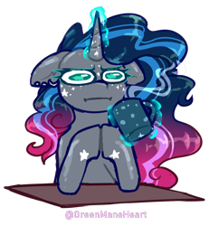 Size: 1200x1300 | Tagged: safe, artist:greenmaneheart, derpibooru import, oc, oc:moon rock, pony, unicorn, :i, coffee mug, ears, floppy ears, horn, i mean i see, magic, mug, simple background, solo, transparent background