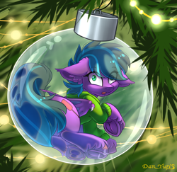 Size: 2400x2330 | Tagged: safe, alternate version, artist:yuris, derpibooru import, bat pony, pony, advertisement, ball, bauble, christmas, christmas ornament, christmas tree, clothes, commission, covering, cute, decoration, frog (hoof), garland, glass, holiday, hoodie, looking at you, looking back, male, micro, multi ych "christmas ball", open mouth, sitting, solo, tail, tail covering, tree, underhoof, ych result