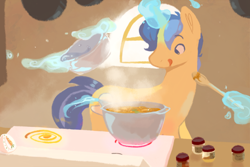 Size: 1000x667 | Tagged: safe, artist:bananasmores, derpibooru import, oc, oc only, oc:daydream, pony, unicorn, g4, cooking, curry, food, horn, pot, unicorn oc