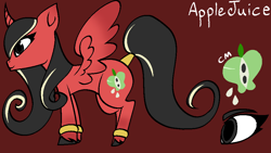 Size: 960x540 | Tagged: safe, artist:kharmacal, derpibooru import, oc, oc only, oc:apple juice, alicorn, accessory, alicorn oc, bracelet, horn, jewelry, reference sheet, solo, tail, tail wrap, unshorn fetlocks, wing gradient, wings