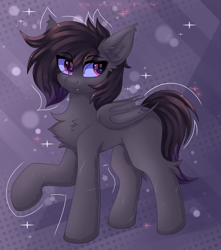 Size: 2653x3000 | Tagged: safe, artist:gaffy, derpibooru import, oc, oc only, bat pony, abstract background, bat pony oc, bat wings, chest fluff, ear fluff, ears, folded wings, male, solo, teeth, wings