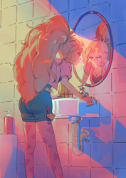 Size: 2480x3508 | Tagged: safe, artist:amazingpuffhair, derpibooru import, adagio dazzle, equestria girls, g4, breasts, cleavage, clothes, female, indoors, mirror, reflection, solo