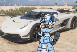 Size: 1200x815 | Tagged: safe, artist:anykoe, derpibooru import, oc, oc:silver stream, pony, robot, robot pony, car, forza horizon, heart, heart eyes, looking at you, outdoors, screenshots, smiling, smiling at you, solo, waving, waving at you, wingding eyes