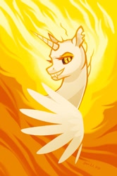 Size: 927x1394 | Tagged: safe, artist:dany-the-hell-fox, derpibooru import, daybreaker, alicorn, pony, g4, bust, evil smile, fangs, portrait, smiling, solo