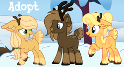 Size: 1280x694 | Tagged: safe, artist:vi45, derpibooru import, oc, oc only, deer, deer pony, hybrid, original species, reindeer, female, male, outdoors