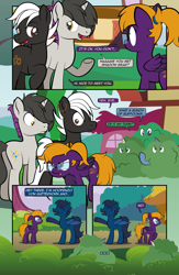 Size: 1920x2948 | Tagged: safe, artist:alexdti, derpibooru import, oc, oc only, oc:bass sparks, oc:purple creativity, oc:shadow gear, bat pony, pegasus, pony, comic:quest for friendship retold, female, male, mare, outdoors, stallion