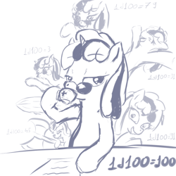 Size: 1024x1024 | Tagged: artist needed, source needed, safe, derpibooru import, oc, oc only, oc:badluck dice, pony, unicorn, axe, cup, d100, female, glasses, horn, knights templar, lineart, mare, prpg, self paradox, self ponidox, simple background, solo, unicorn oc, weapon, white background