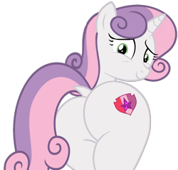 Size: 1057x1011 | Tagged: safe, artist:shieldwingarmorofgod, derpibooru import, sweetie belle, pony, unicorn, g4, butt, dock, female, flank, horn, looking at you, looking back, looking back at you, older, older sweetie belle, plot, simple background, solo, sweetie butt, tail, transparent background, vector, whistling