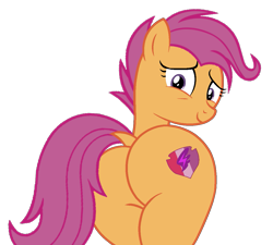 Size: 1203x1081 | Tagged: safe, artist:shieldwingarmorofgod, derpibooru import, scootaloo, pegasus, pony, g4, base used, butt, flank, looking at you, looking back, looking back at you, older, older scootaloo, plot, simple background, smiling, transparent background, vector