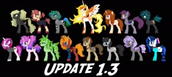 Size: 2384x1080 | Tagged: safe, artist:pompadour nautice, derpibooru import, daybreaker, oc, oc:cherri, oc:desiree, oc:greyline, oc:karma chameleon, oc:kooty, oc:marceline, oc:maxwell, oc:midnight sapphire, oc:night stitch, oc:night terror, oc:skylar palette, oc:snow pearl, oc:stoney poney, oc:veen sundown, 3d, 3d model, black background, clothes, project zomboid, render, simple background, socks, striped socks