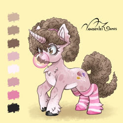 Size: 4000x4000 | Tagged: safe, artist:vanderlei-romos, derpibooru import, oc, oc only, earth pony, pony, chest fluff, clothes, simple background, socks, solo, striped socks, unshorn fetlocks, yellow background