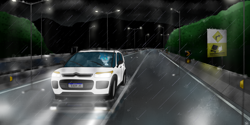 Size: 8000x4000 | Tagged: safe, artist:nhale, derpibooru import, oc, oc only, oc:nhale, unicorn, air cross, car, driving, glasses, headlights, photo, rain, road, road sign, solo, streetlight, sunglasses, travel