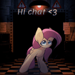 Size: 1000x1000 | Tagged: safe, artist:miryelis, derpibooru import, fluttershy, pegasus, pony, g4, animated, big ears, cute, dancing, diabetes, ears, female, five nights at freddy's, gif, heart, looking at you, mare, shyabetes, signature, smiling, solo, text