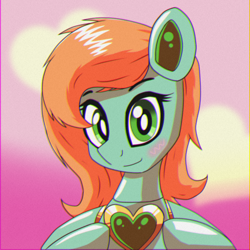 Size: 1500x1500 | Tagged: safe, artist:trackheadtherobopony, derpibooru import, oc, oc:goldheart, pony, robot, robot pony, bust, heart, solo