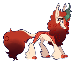 Size: 2048x1689 | Tagged: safe, artist:goatpaste, derpibooru import, oc, oc only, oc:sundown, hybrid, kirin, concave belly, female, interspecies offspring, kirin oc, magical lesbian spawn, mare, offspring, parent:applejack, parent:autumn blaze, parents:autumnjack, simple background, slender, solo, thin, white background