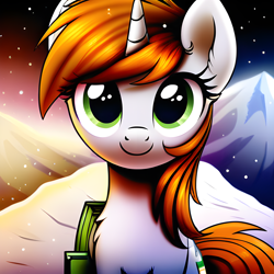 Size: 2048x2048 | Tagged: source needed, safe, ai content, derpibooru import, machine learning generated, oc, oc only, oc:littlepip, pony, unicorn, fallout equestria, female, mare, prompter needed, smiling, snow, solo