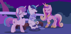 Size: 1454x690 | Tagged: safe, artist:princess--gracie, derpibooru import, princess cadance, princess flurry heart, shining armor, oc, oc:crystal, alicorn, pony, unicorn, g4, baby, baby pony, base used, concave belly, eyes closed, father and child, father and daughter, female, filly, foal, food, husband and wife, ice cream, laughing, male, mare, married couple, mother and child, mother and daughter, offspring, older, older flurry heart, parent and child, parent:princess cadance, parent:shining armor, parents:shiningcadance, physique difference, ponies sitting like humans, raised hoof, raised leg, shiningcadance, shipping, slender, smiling, stallion, straight, thin