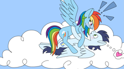 Size: 1283x720 | Tagged: safe, artist:dasher666, artist:selenedalune, derpibooru import, edit, rainbow dash, soarin', pegasus, pony, duo, female, male, mare, shipping, soarindash, stallion, straight