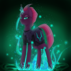 Size: 2390x2390 | Tagged: safe, artist:acidthead, derpibooru import, tempest shadow, pony, unicorn, female, glowing, glowing horn, high res, horn, looking at you, magic, mare, solo