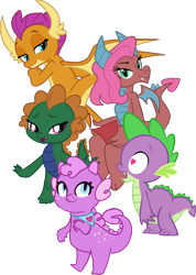 Size: 1605x2252 | Tagged: safe, artist:candy meow, artist:catachromatic, artist:mellowhen, artist:memnoch, derpibooru exclusive, derpibooru import, edit, idw, mina, princess thunder guts, smolder, spike, oc, oc:emziko, dragon, a matter of principals, equestria girls, equestria girls series, g4, lost and pound, spoiler:comic, spoiler:comicff14, spoiler:eqg series (season 2), bandana, bedroom eyes, butt, canon x oc, claws, comic book, dragon oc, dragon wings, dragoness, dragonified, eyes open, fangs, female, female oc, fivesome, group sex, harem, heart, heart eyes, high res, horns, idw showified, lidded eyes, looking back, male, non-pony oc, open mouth, out of context, raised leg, sex, ship:spolder, shipping, simple background, smiling, smirk, smolderriere, smug, species swap, spiko, spina, spunder, straight, transparent background, vector, vector edit, wingding eyes, wings