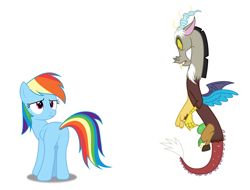 Size: 2240x1700 | Tagged: safe, derpibooru import, discord, rainbow dash, draconequus, pegasus, pony, g4, butt, looking at butt, plot, rainbutt dash, simple background, vector, white background