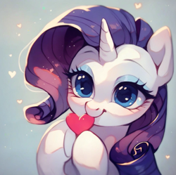 Size: 925x921 | Tagged: safe, ai content, derpibooru import, generator:purplesmart.ai, generator:stable diffusion, machine learning assisted, machine learning generated, pony, unicorn, g4, big eyes, blue background, blue eyes, blushing, cute, cute face, eyeshadow, heart, hearts and hooves day, looking at you, makeup, prompter:saltyvity, purple hair, simple background, smiley face, smiling, smiling at you, solo