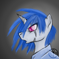 Size: 800x800 | Tagged: safe, artist:adalbertus, derpibooru import, dj pon-3, vinyl scratch, pony, unicorn, bust, clothes, fanfic art, female, mare, open mouth, portrait, profile, scar, solo