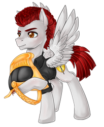 Size: 1800x2200 | Tagged: safe, artist:couratiel, derpibooru import, oc, oc only, pegasus, pony, clothes, helmet, male, shirt, simple background, solo, stallion, transparent background