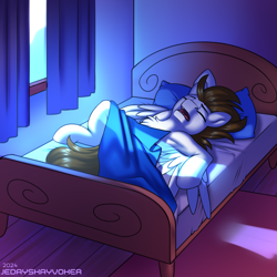 Size: 3000x3000 | Tagged: safe, artist:jedayskayvoker, derpibooru import, oc, oc only, oc:core, pegasus, pony, bed, bedroom, bedsheets, blanket, chest fluff, colored sketch, cute, folded wings, male, moonlight, pegasus oc, sketch, sleeping, snoring, solo, spread wings, stallion, wholesome, wings