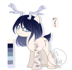 Size: 1766x1735 | Tagged: safe, artist:viskarisks, derpibooru import, oc, oc only, earth pony, pony, adoptable, adopted, auction, black hair, horn, horns, light skin, simple background, solo, unnamed character, unnamed oc, unnamed pony, white background