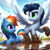 Size: 1024x1024 | Tagged: safe, ai content, derpibooru import, generator:bing image creator, generator:dall-e 3, machine learning generated, rainbow dash, soarin', g4, cloud, cloudy, cute, dashabetes, female, if only, male, missing wing, mud, playing, prompter:*rainbow dash*, shipping, sky, smiling, soarindash, spread wings, straight, wings