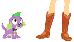 Size: 1144x652 | Tagged: safe, anonymous artist, derpibooru import, applejack, spike, dog, human, equestria girls, beautiful, legs, pictures of legs, pretty, sexy, simple background, white background