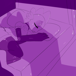 Size: 2000x2000 | Tagged: safe, artist:askadospike, derpibooru import, spike, dragon, bed, clothes, comic, crossdressing, evening gloves, femboy spike, gloves, high res, imminent sex, long gloves, male, monochrome, older, older spike, shadow, sleeping, stockings, teenage spike, teenager, thigh highs