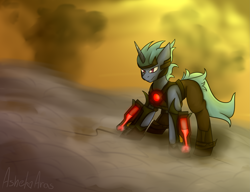 Size: 4225x3250 | Tagged: safe, artist:ashel_aras, derpibooru import, pony, unicorn, armor, commission, fog, high res, ponified, rule 85, solo, species swap