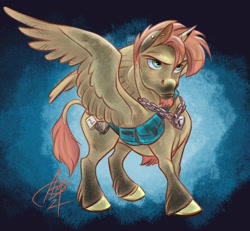 Size: 2922x2700 | Tagged: safe, artist:aerosaur83, derpibooru import, oc, oc only, alicorn, pony, alicorn oc, facial hair, fanny pack, goatee, high res, horn, locket, male, solo, unshorn fetlocks, wings