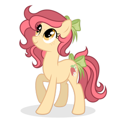 Size: 2000x2000 | Tagged: safe, artist:shizow, derpibooru import, oc, oc:strawberry peach, earth pony, pony, bow, female, hair bow, mare, simple background, solo, tail, tail bow, transparent background