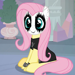 Size: 743x743 | Tagged: safe, derpibooru import, edit, edited screencap, screencap, fluttershy, pony, black metal, female, mare, solo