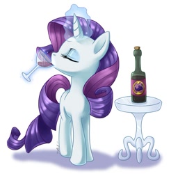 Size: 736x747 | Tagged: safe, artist:metalpandora, derpibooru import, rarity, unicorn, alcohol, bottle, drink, glass, magic, magic aura, simple background, solo, telekinesis, white background, wine, wine bottle, wine glass