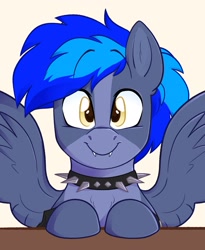 Size: 1601x1957 | Tagged: safe, artist:slushpony, derpibooru import, oc, oc only, oc:proffy floyd, pegasus, pony, choker, fangs, looking at you, male, spiked choker, stallion