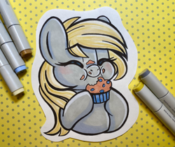 Size: 3132x2633 | Tagged: safe, artist:emberslament, derpibooru import, derpy hooves, pony, food, muffin, solo, traditional art