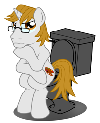 Size: 1369x1680 | Tagged: safe, artist:jac59col, derpibooru import, oc, oc only, oc:palette swab, unicorn, but why, glasses, implied pooping, male, simple background, sitting, sitting on toilet, solo, stallion, thinking, toilet, white background