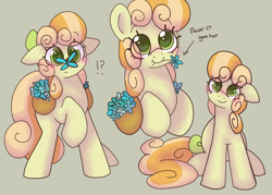 Size: 2800x2000 | Tagged: safe, artist:puppie, derpibooru import, junebug, butterfly, earth pony, pony, g4, bag, blushing, bow, butterfly on nose, cute, female, hair bow, insect on nose, mare, saddle bag, simple background, sitting, solo, tail, tail bow, wholesome, wingding eyes