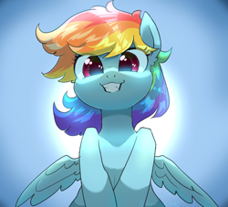 Size: 1200x1091 | Tagged: safe, artist:yukkuri_yu_yu, derpibooru import, rainbow dash, pegasus, pony, g4, cute, dashabetes, female, grin, looking at you, mare, smiling, solo, spread wings, wings