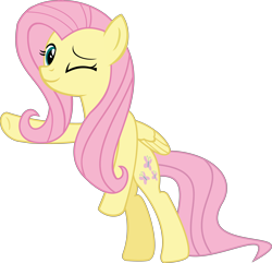 Size: 5540x5331 | Tagged: safe, artist:rosasaav, derpibooru import, fluttershy, pegasus, pony, bipedal, cute, female, full body, inkscape, looking at you, mare, one eye closed, simple background, solo, transparent background, vector, wink