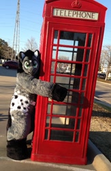 Size: 563x862 | Tagged: safe, artist:abbey, derpibooru import, oc, oc only, oc:abbey, earth pony, fursuit, hug, irl, payphone, phone, photo, ponysuit, solo