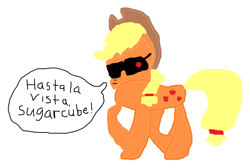 Size: 1033x693 | Tagged: safe, derpibooru import, screencap, applejack, pony, g4, simple background, solo, sunglasses, terminator, white background