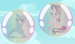 Size: 1215x720 | Tagged: safe, derpibooru import, starlight glimmer, trixie, unicorn, bubble, cute, diatrixes, duo, female, floating, glimmerbetes, in bubble, shipping, sky