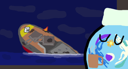 Size: 1100x595 | Tagged: safe, artist:changelings-104, derpibooru import, changeling, pony, equestria at war mod, polandball, ship sinking, war, war thunder, warship, world war ii